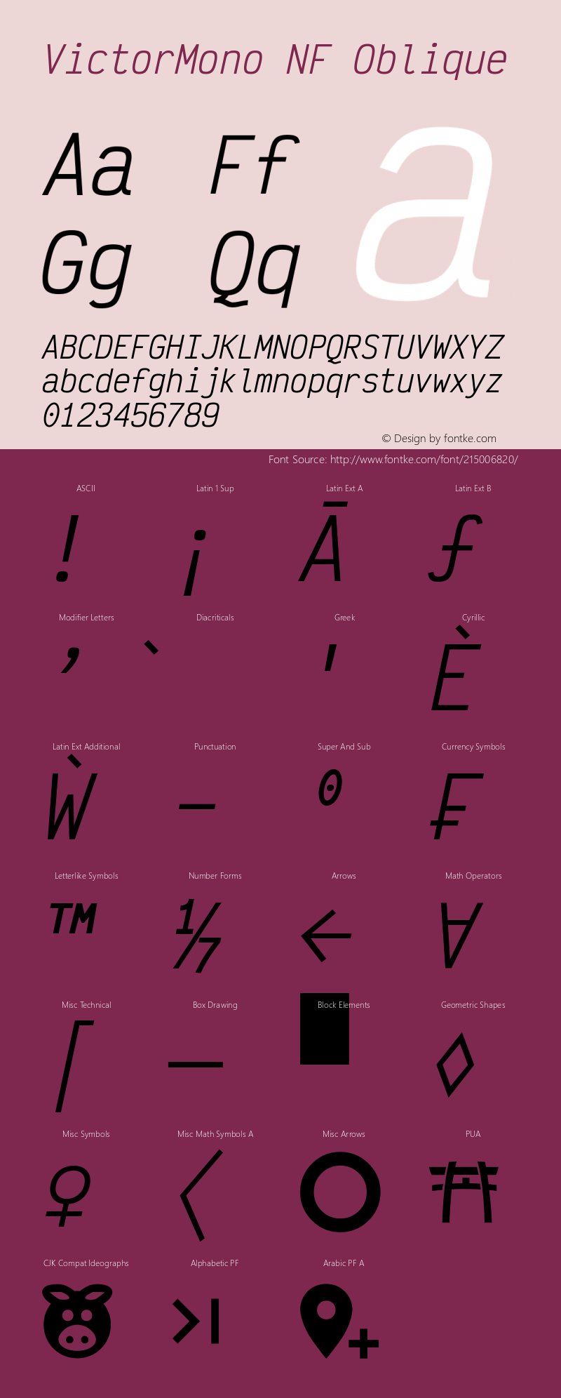 Victor Mono Oblique Nerd Font Complete Windows Compatible Version 1.410;Nerd Fonts 2.1.0图片样张