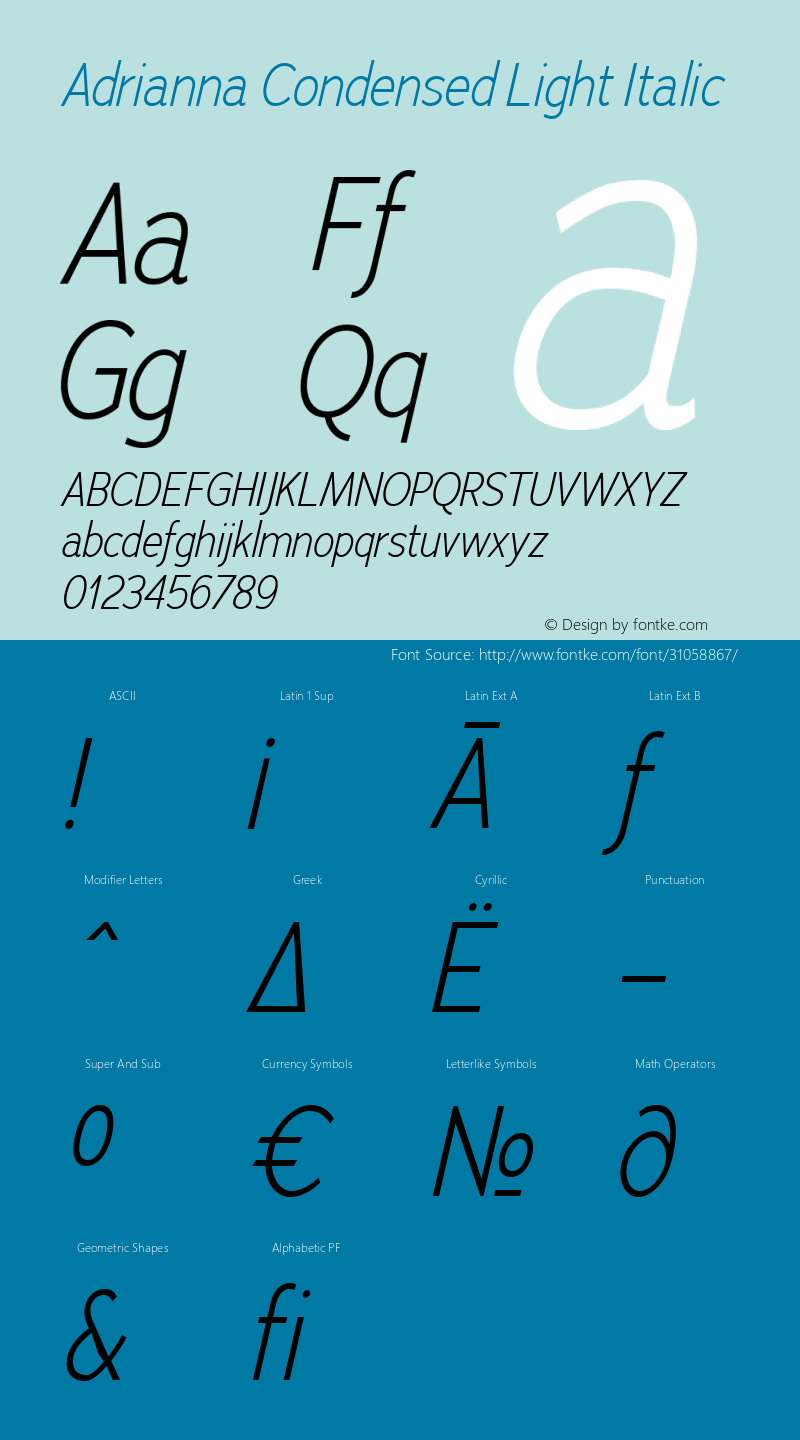 Adrianna Condensed Light Italic Version 2.000图片样张