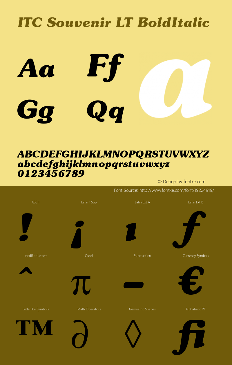 ITC Souvenir LT Bold Italic Version 006.000图片样张