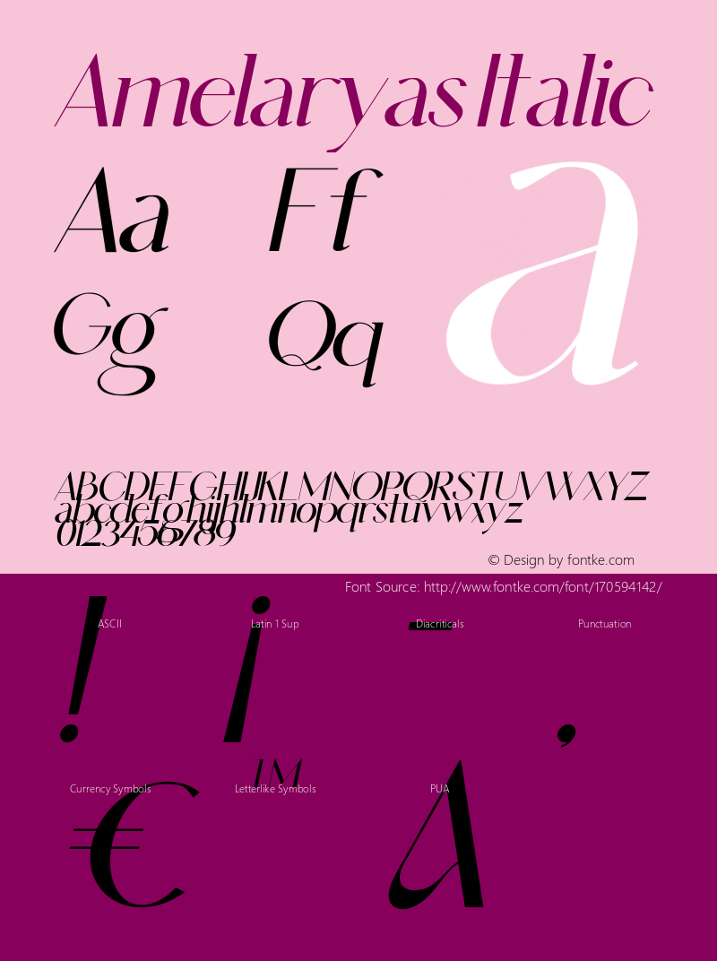 Amelaryas Italic Version 1.00;August 2, 2021;FontCreator 12.0.0.2525 64-bit图片样张