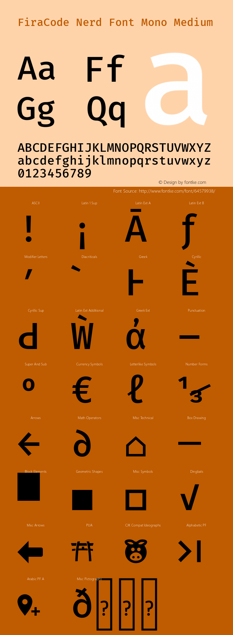 Fira Code Medium Nerd Font Complete Mono Version 1.206图片样张