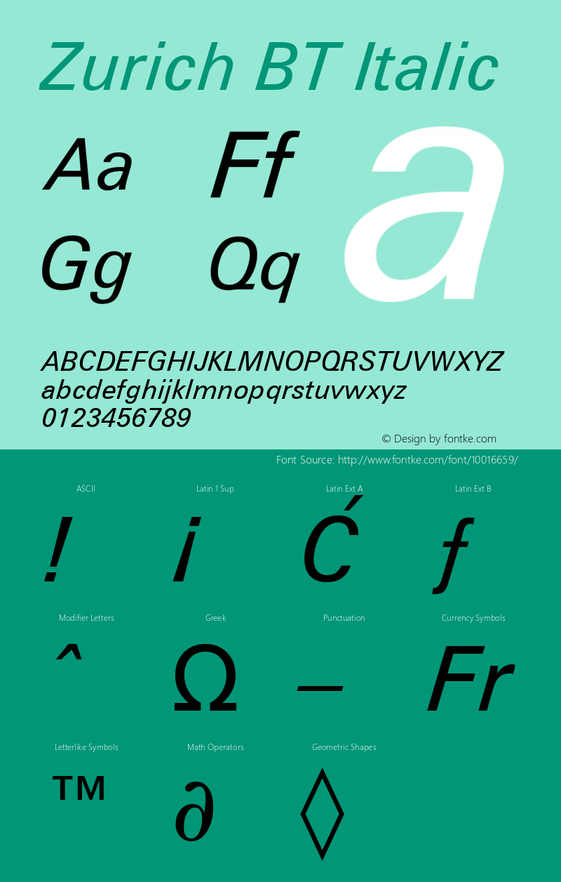 Zurich BT Italic mfgpctt-v4.4 Dec 23 1998图片样张