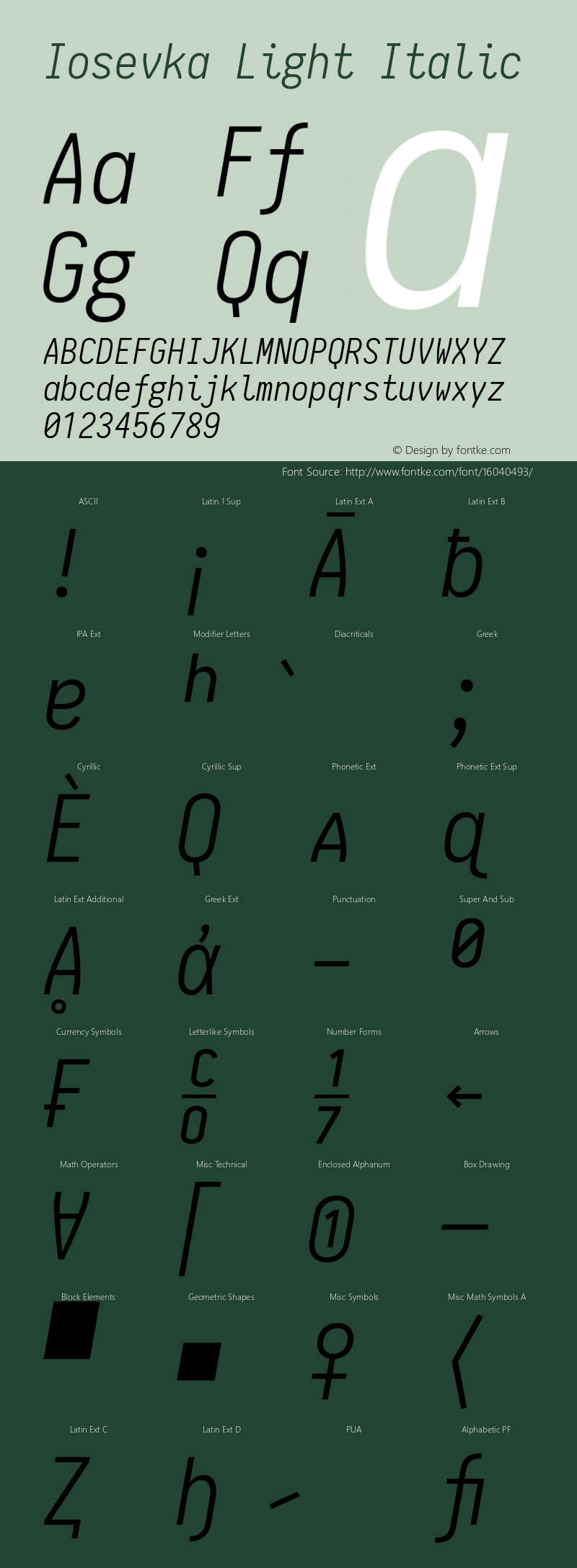 Iosevka Light Italic 1.6.0; ttfautohint (v1.4.1)图片样张