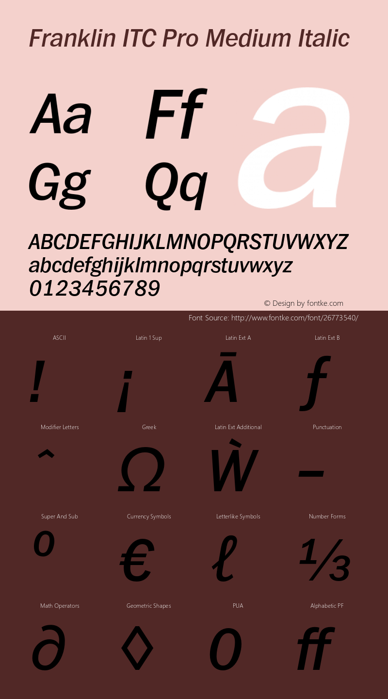 FranklinITCPro-MediumItalic Version 1.00图片样张