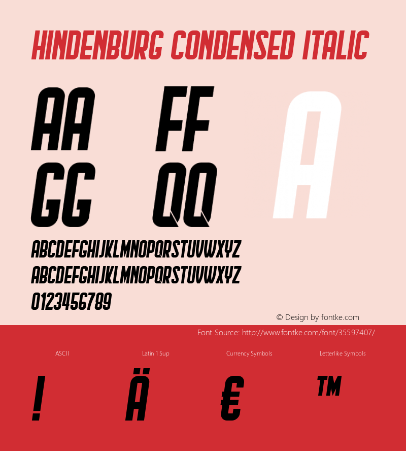 Hindenburg Condensed Italic Version 1.000图片样张