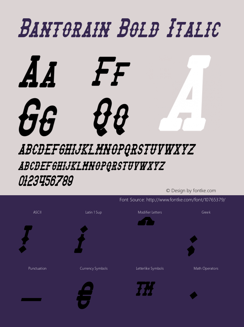 Bantorain Bold Italic Version 1.10 October 27, 2013图片样张