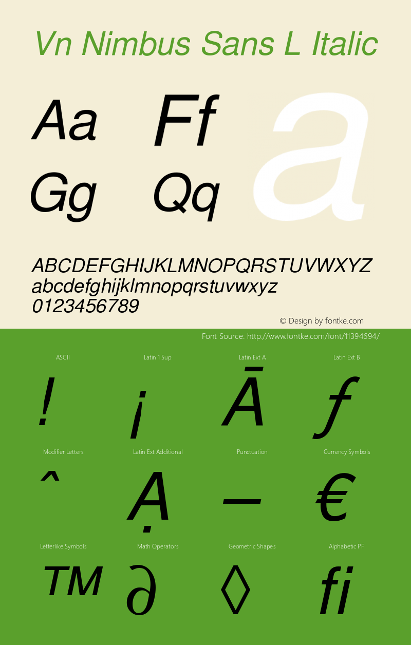 Vn Nimbus Sans L Italic Version 1.05图片样张