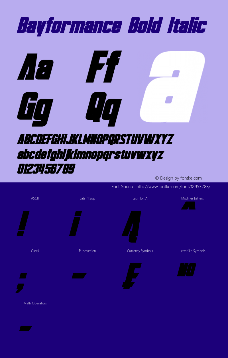 Bayformance Bold Italic Version 1.20 February 23, 2016图片样张