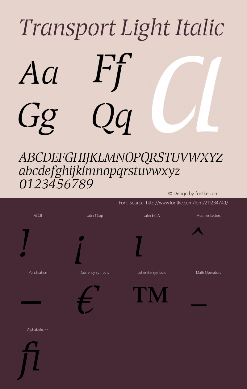 Transport Light Italic Version 1.00图片样张