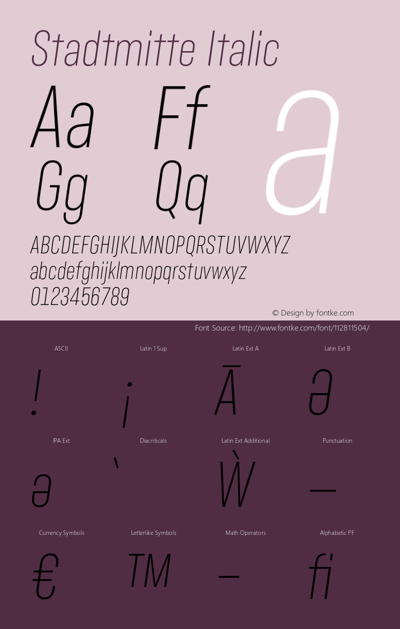 Stadtmitte Regular Italic Version 1.000;hotconv 1.0.109;makeotfexe 2.5.65596图片样张