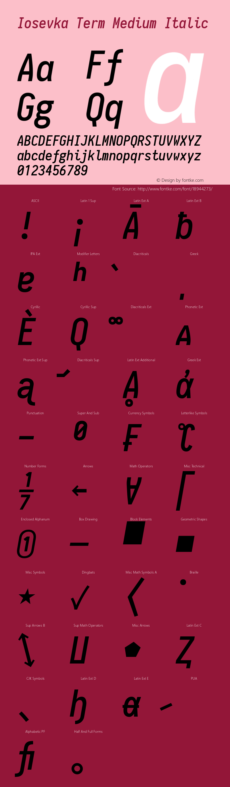 Iosevka Term Medium Italic 1.11.2; ttfautohint (v1.6)图片样张