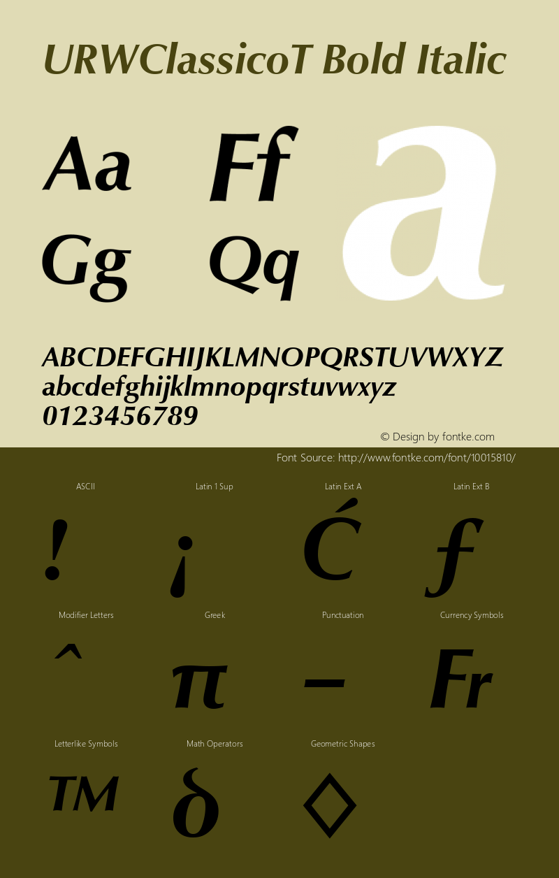 URWClassicoT Bold Italic Version 001.005图片样张