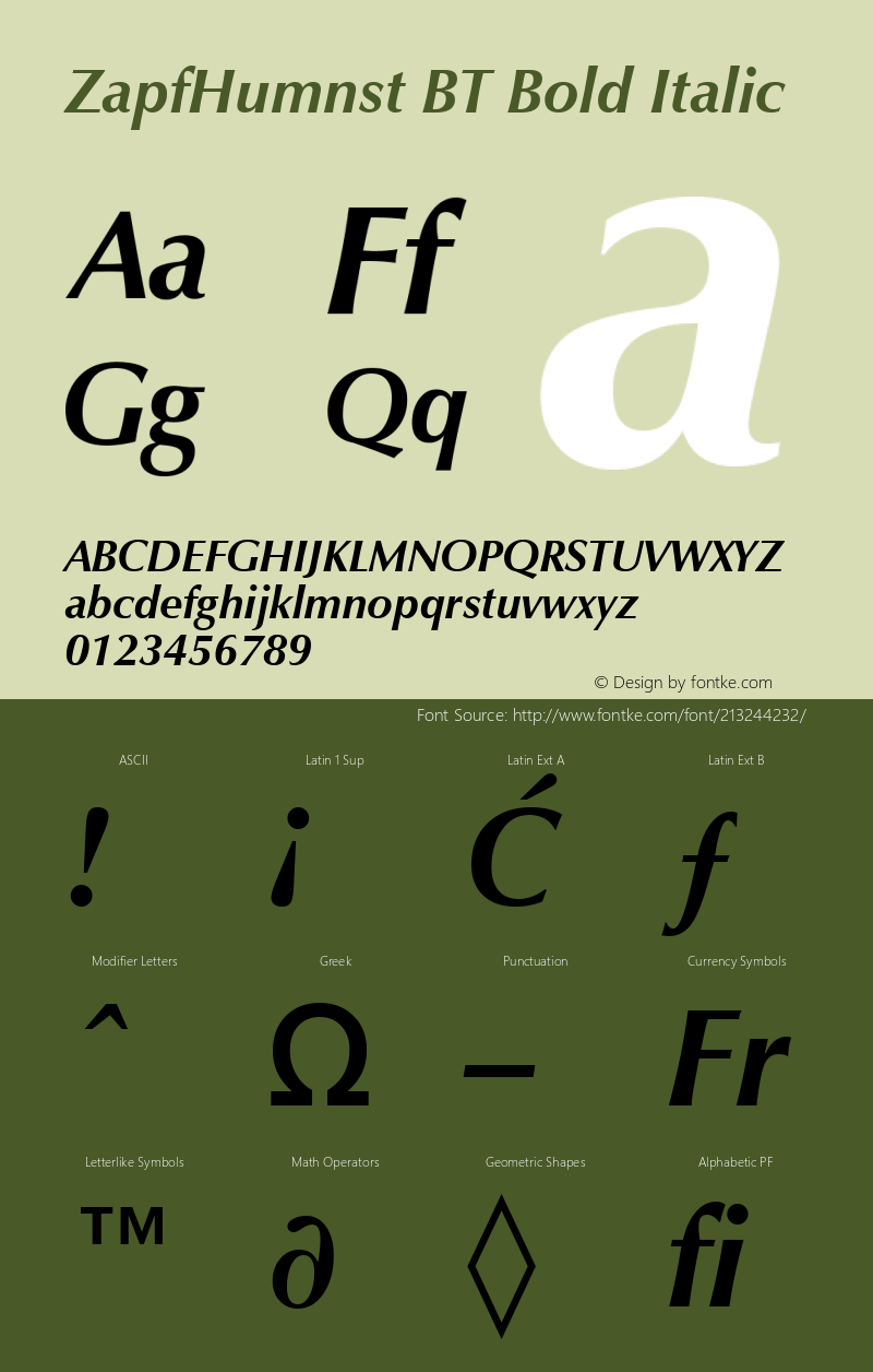 ZapfHumnst BT Bold Italic Version 1.01 emb4-OT图片样张