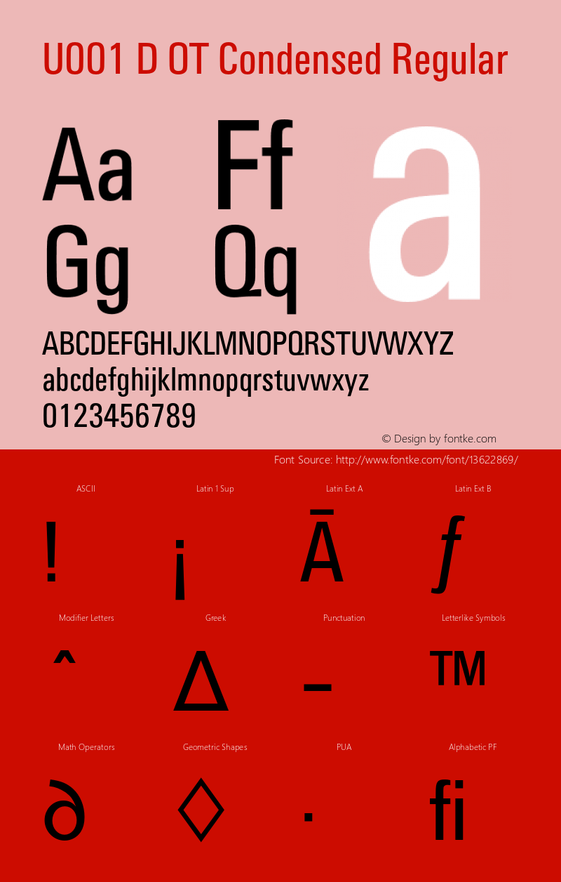 U001 D OT Condensed Regular OTF 1.001;PS 1.05;Core 1.0.27;makeotf.lib(1.11)图片样张