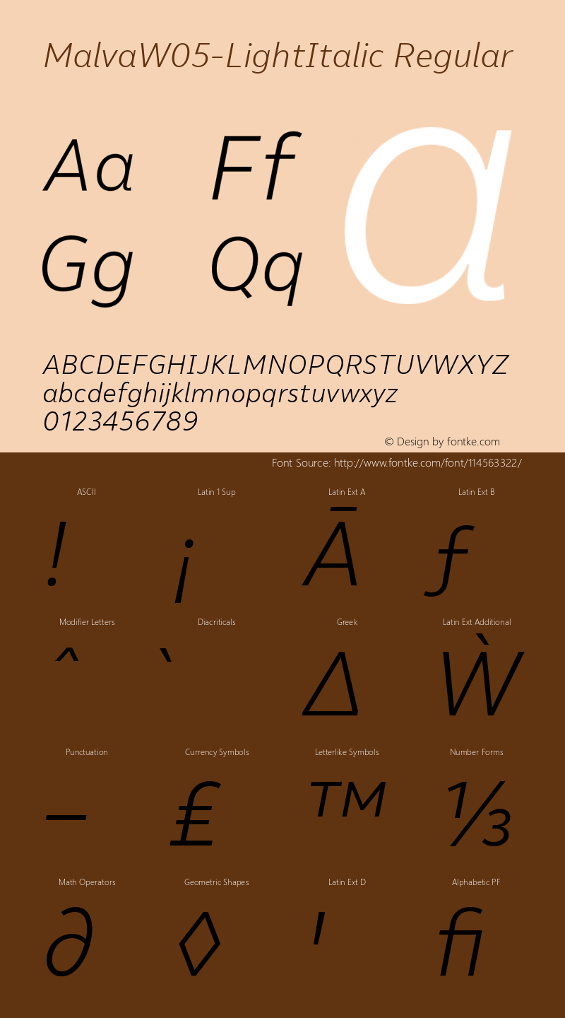 Malva W05 Light Italic Version 1.00图片样张