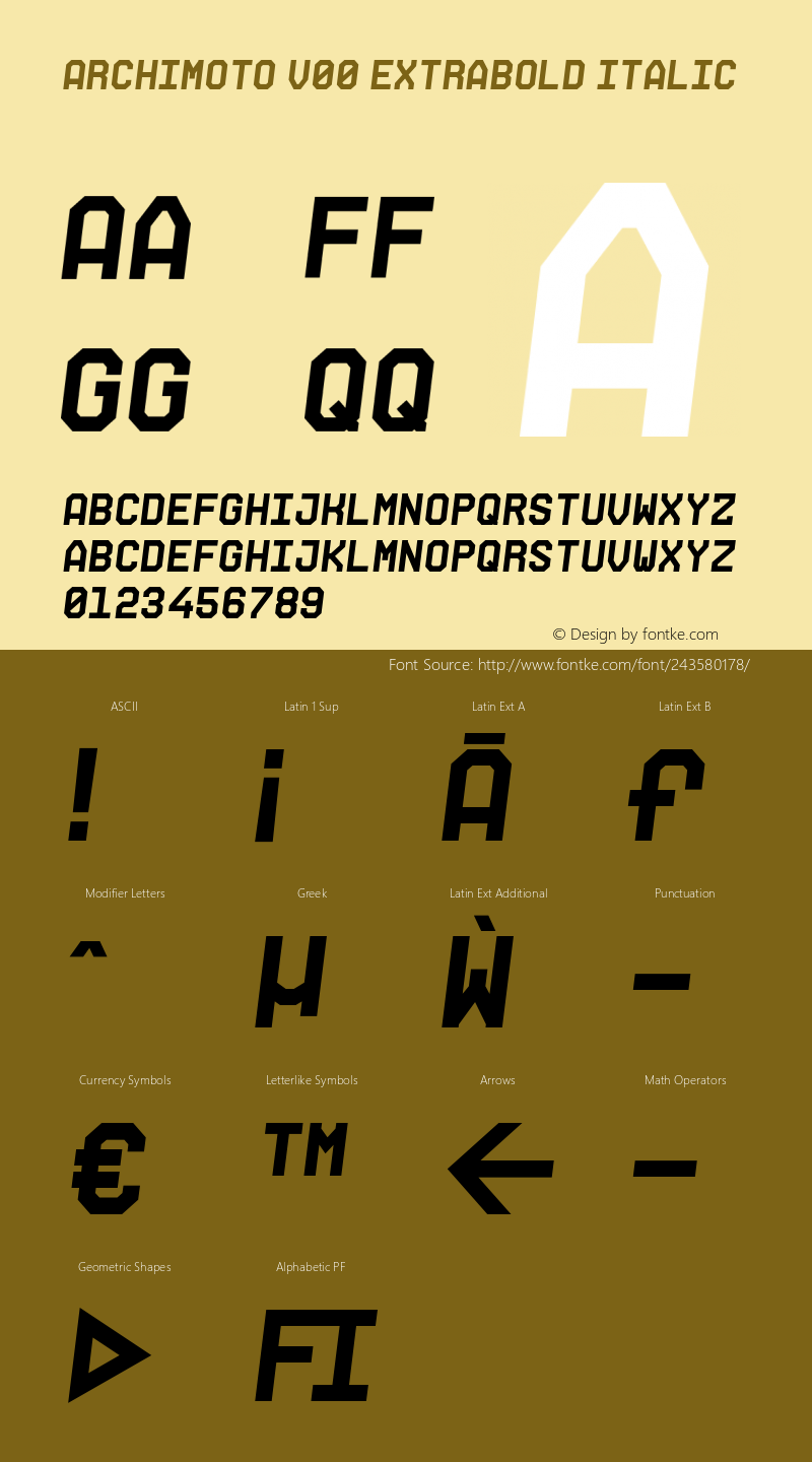 Archimoto V00 ExtraBold Italic Version 1.000 | FøM Fix图片样张