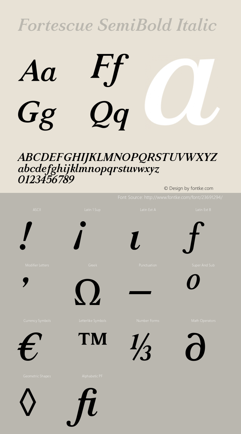 Fortescue SemiBold Italic Version 1.000; ttfautohint (v1.5)图片样张