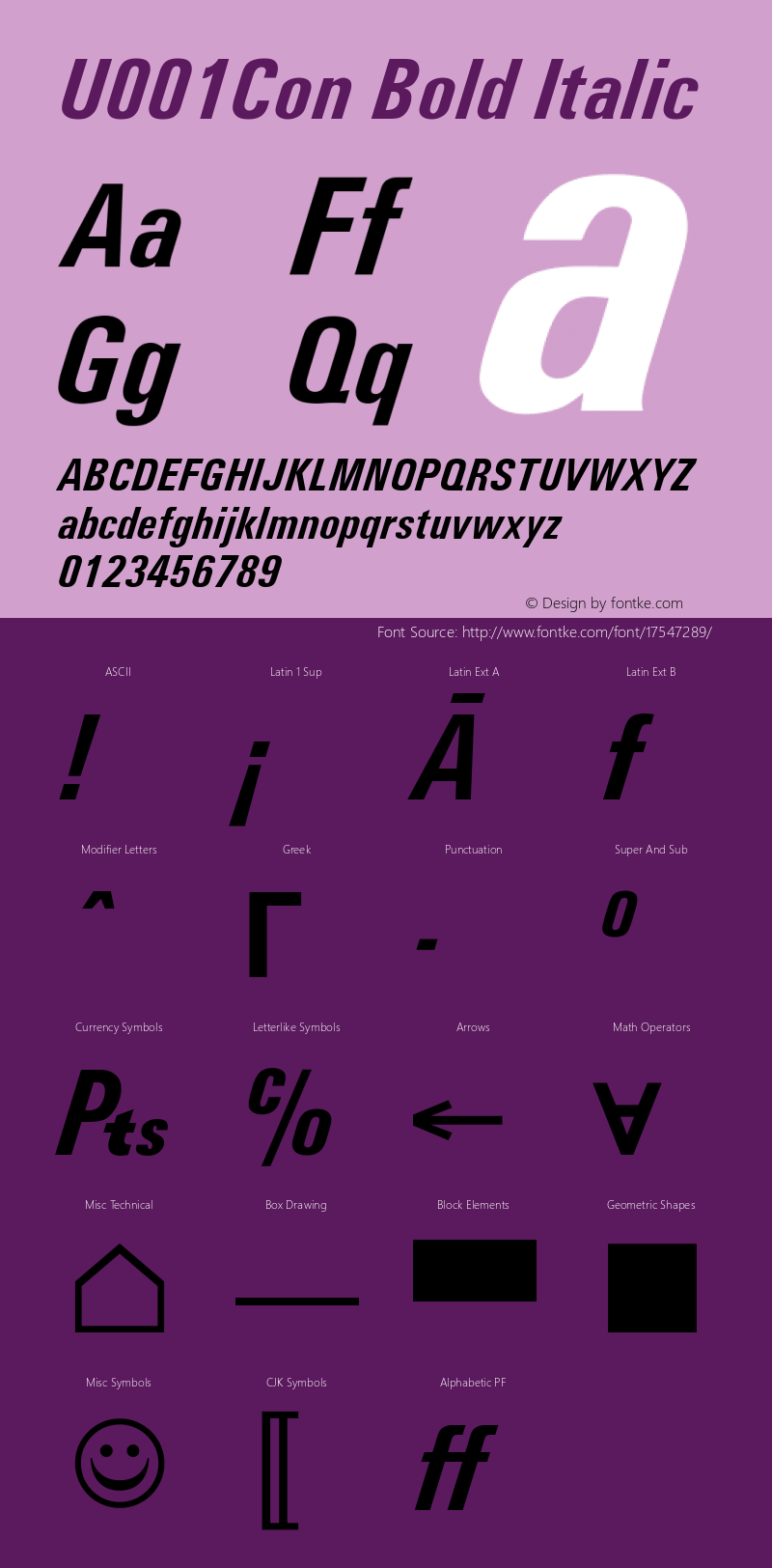 U001Con Bold Italic Version 1.05图片样张