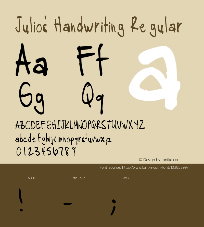 Julio's Handwriting Regular by rocked-out.deviantart.com Version 1.00 September 21, 2010, initial release图片样张