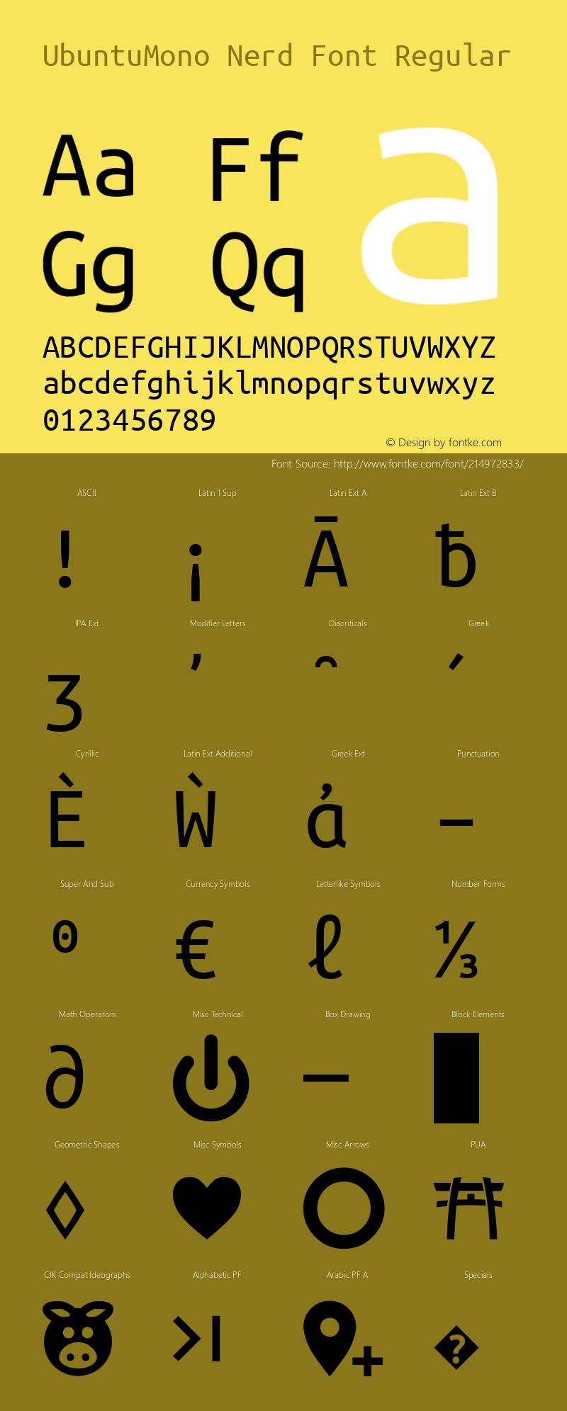 Ubuntu Mono Nerd Font Complete Version 0.80;Nerd Fonts 2.1.0图片样张