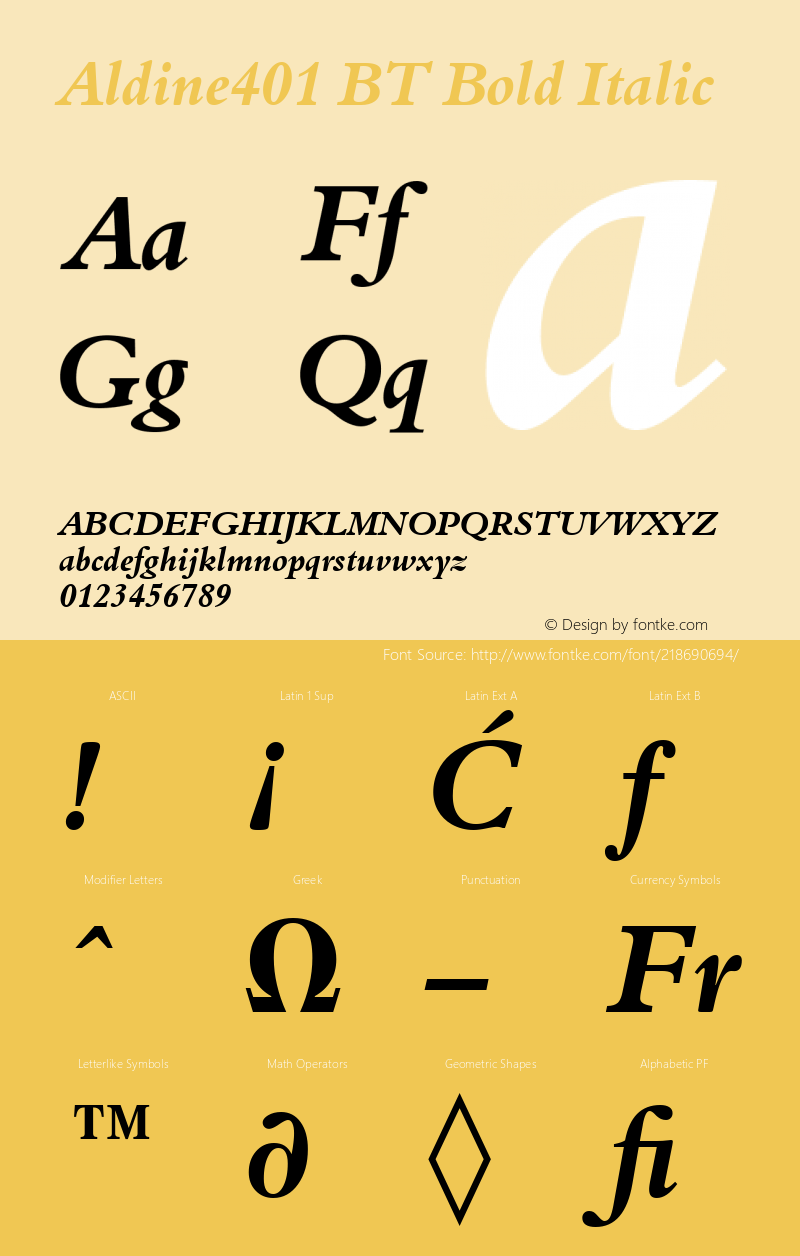 Aldine401 BT Bold Italic Version 1.01 emb4-OT图片样张