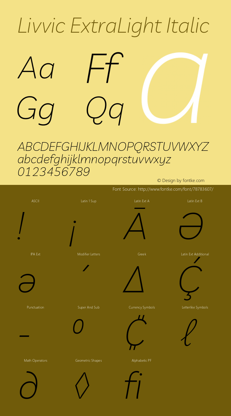 Livvic ExtraLight Italic Version 1.000; ttfautohint (v1.8.2)图片样张