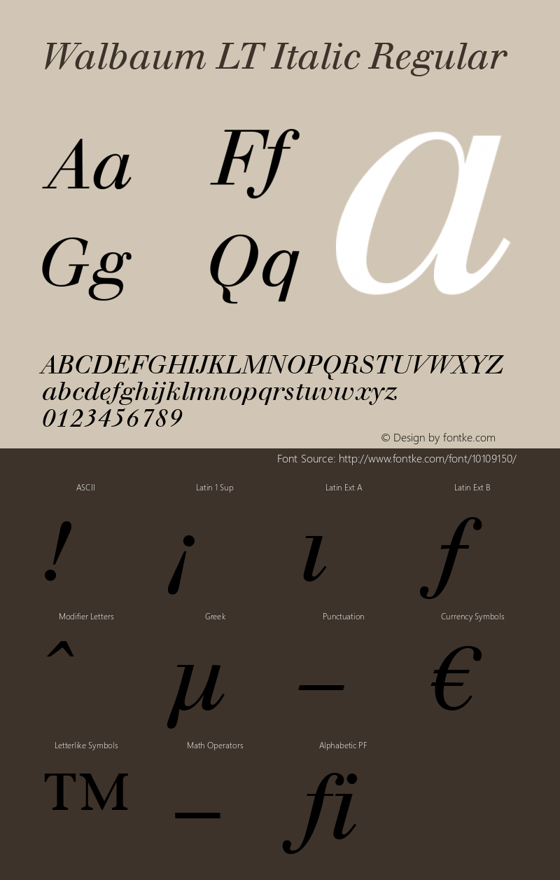 Walbaum LT Italic Regular Version 6.1; 2002图片样张