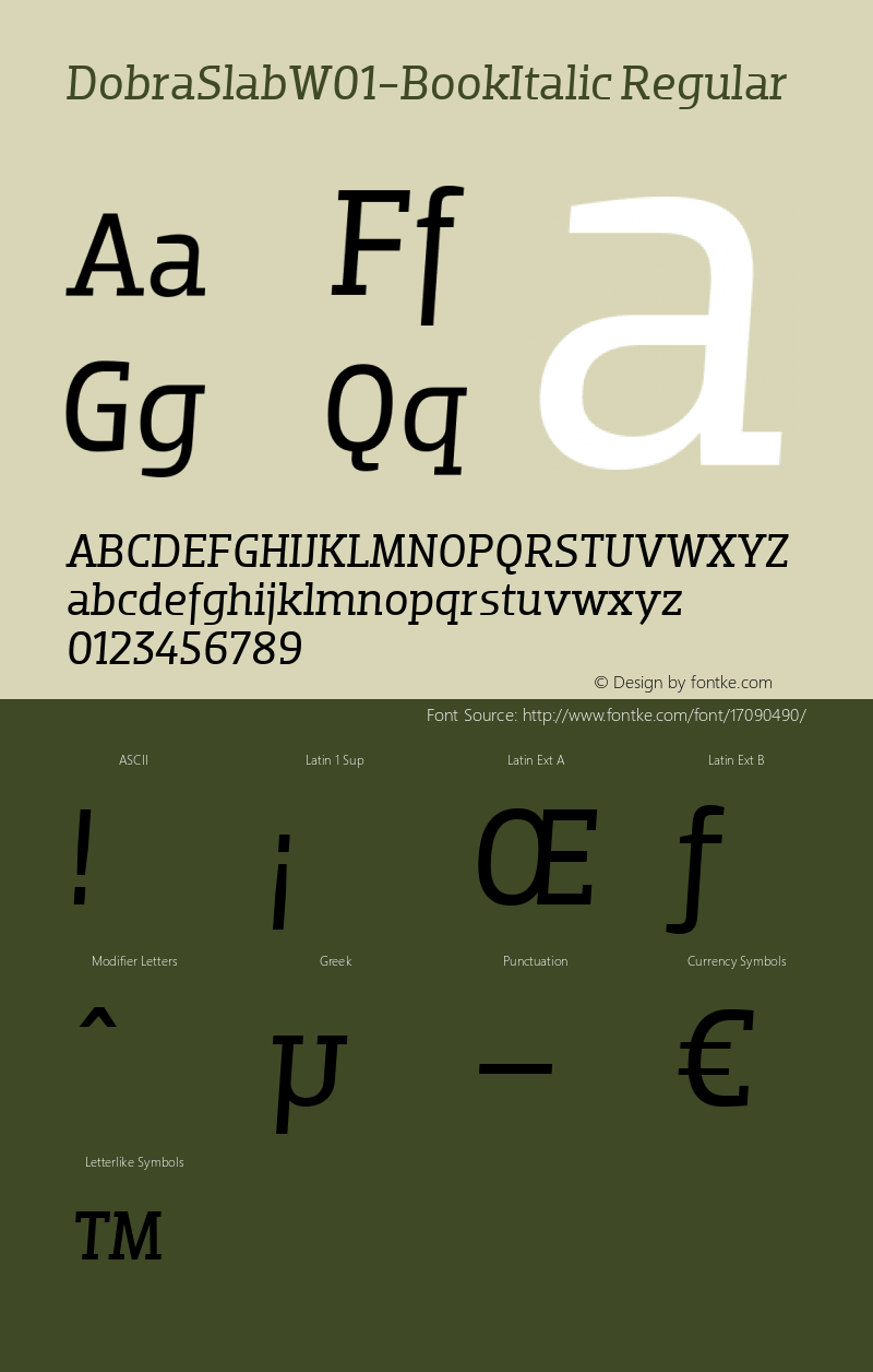 DobraSlabW01-BookItalic Regular Version 1.00图片样张