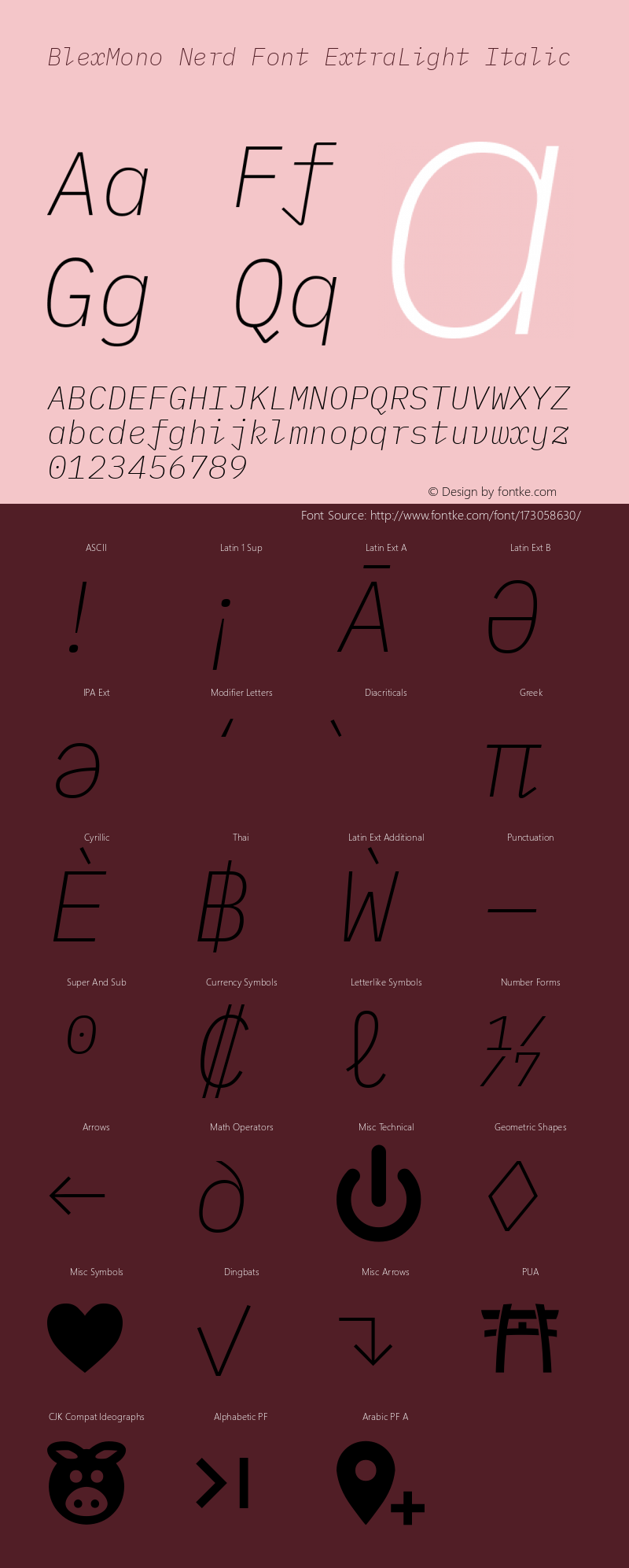 Blex Mono ExtraLight Italic Nerd Font Complete Version 2.000图片样张