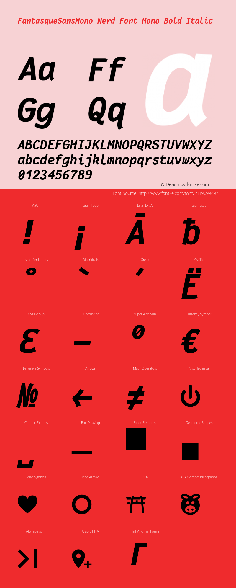 Fantasque Sans Mono Bold Italic Nerd Font Complete Mono Version 1.8.0 ; ttfautohint (v1.8.2);Nerd Fonts 2.1.0图片样张