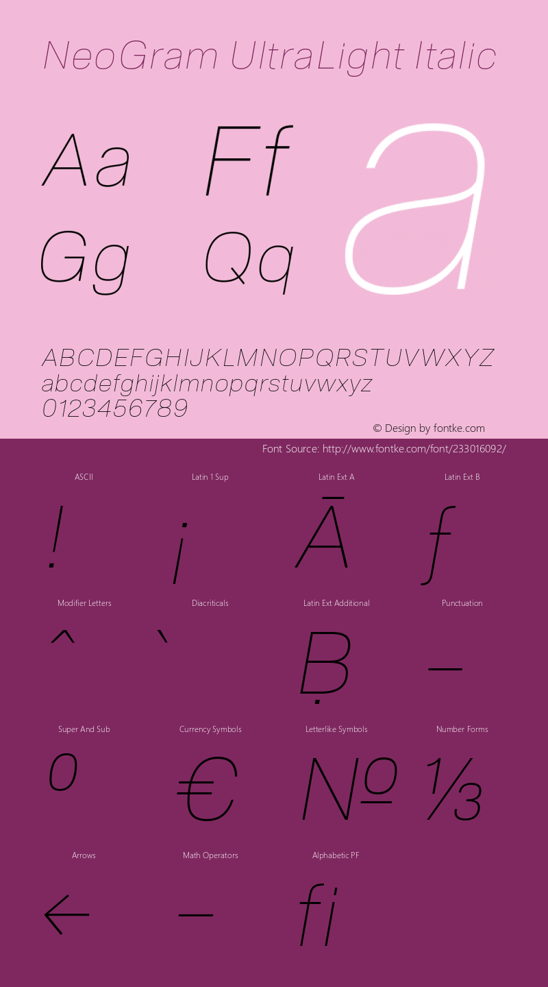 NeoGram UltraLight Italic Version 2.000 July 2021图片样张