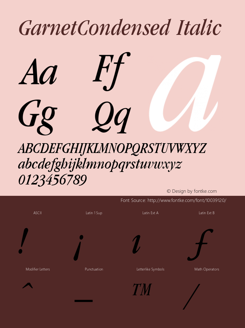 GarnetCondensed Italic The IMSI MasterFonts Collection, tm 1995 IMSI图片样张