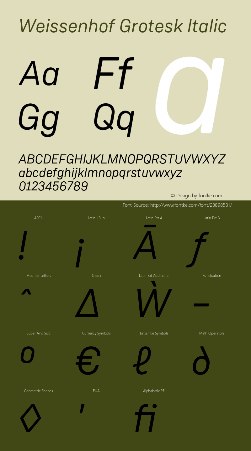WeissenhofGrotesk-Italic Version 1.000;PS 001.000;hotconv 1.0.88;makeotf.lib2.5.64775图片样张