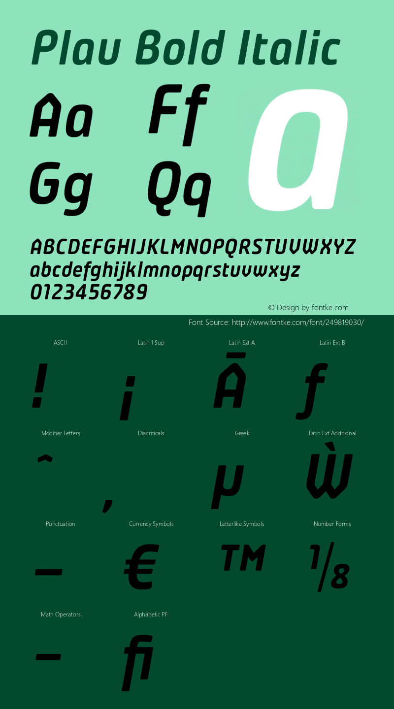 Plau Bold Italic Version 2.001;PS 002.001;hotconv 1.0.88;makeotf.lib2.5.64775图片样张