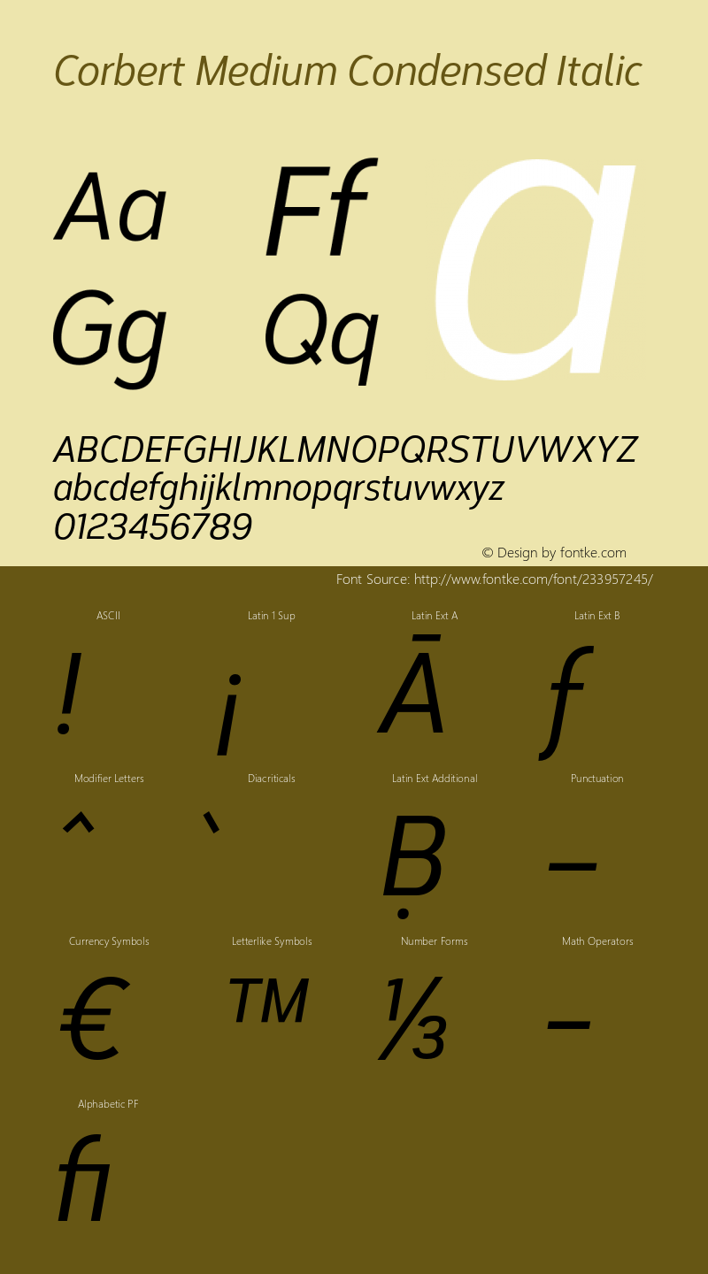 Corbert Medium Condensed Italic Version 002.001 March 2020图片样张