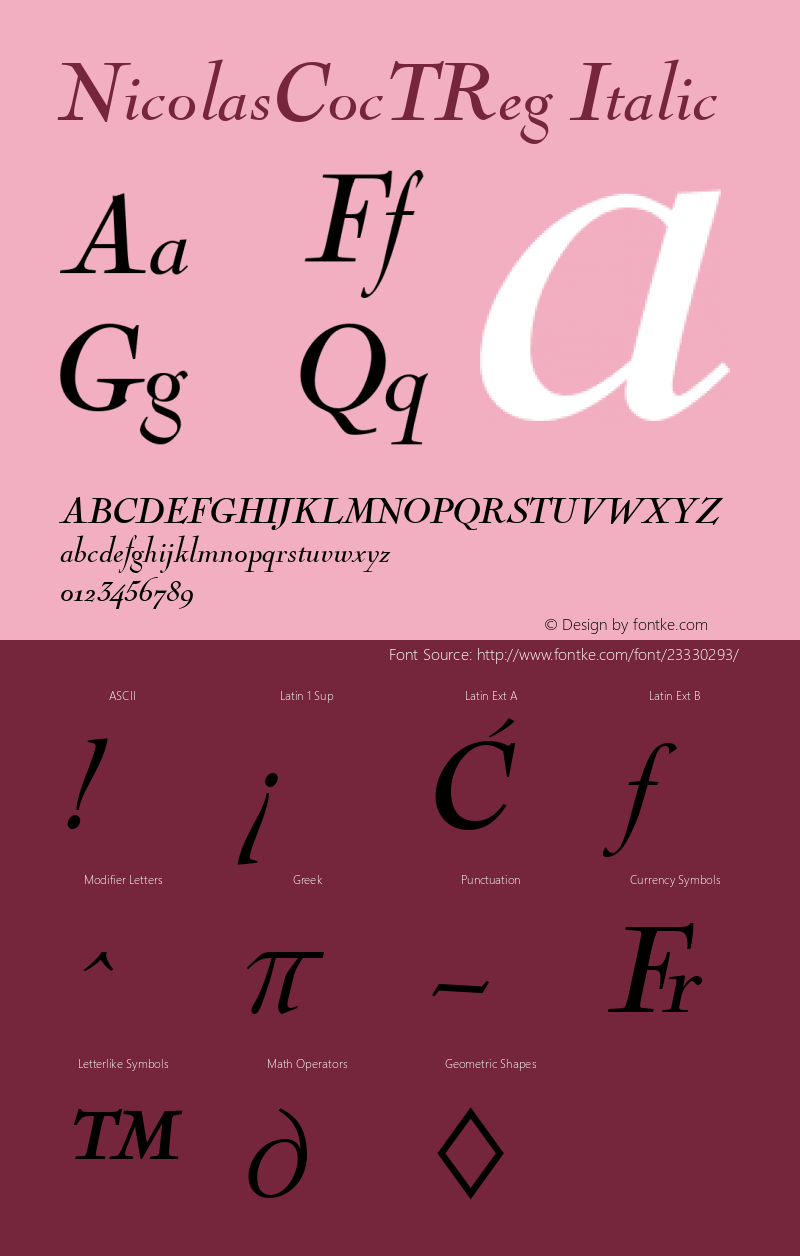 NicolasCocTReg Italic Version 2.1图片样张