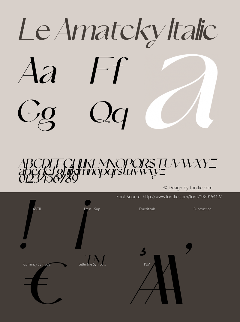 Le Amatcky Italic Version 1.00;October 5, 2021;FontCreator 12.0.0.2525 64-bit图片样张