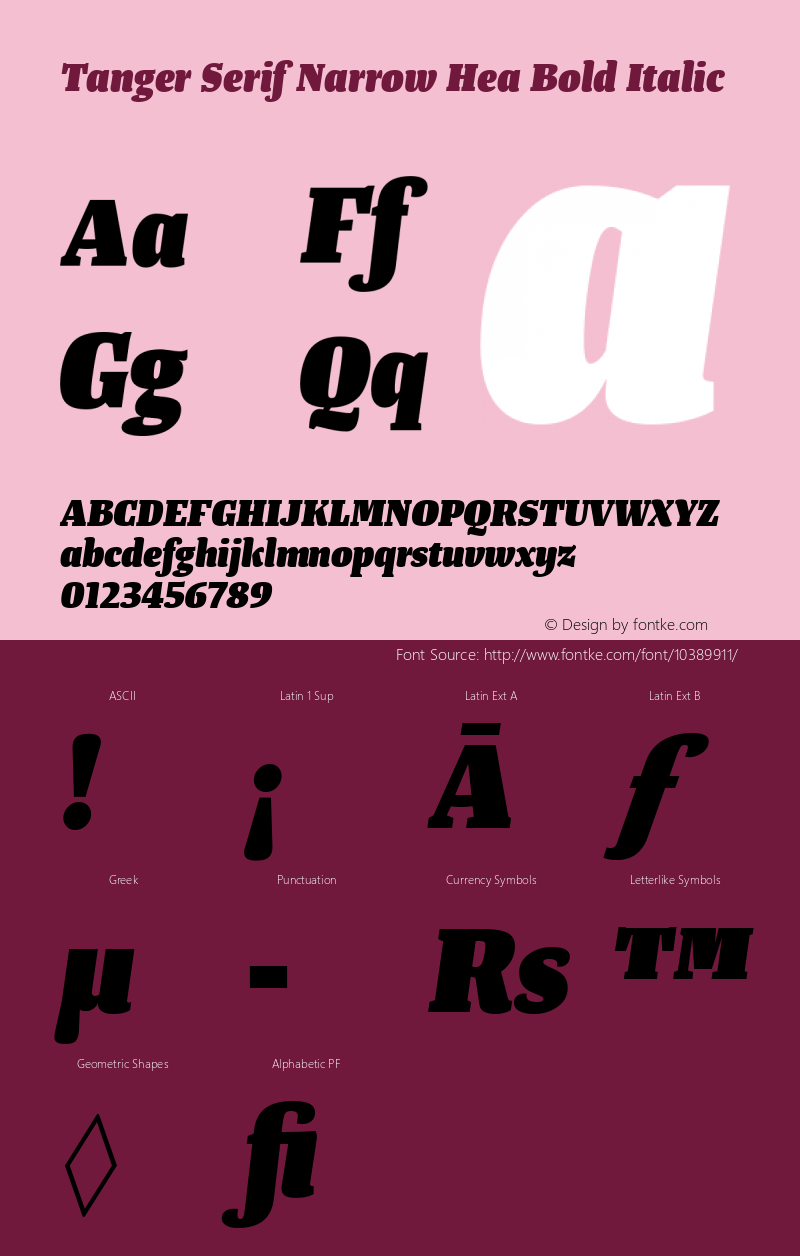 Tanger Serif Narrow Hea Bold Italic Version 1.028图片样张