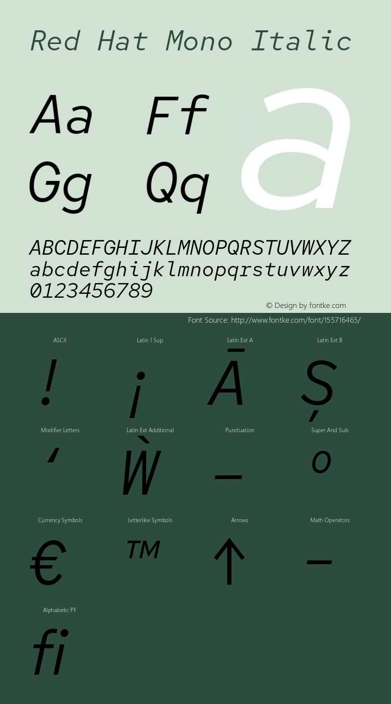 Red Hat Mono Italic Version 1.010图片样张