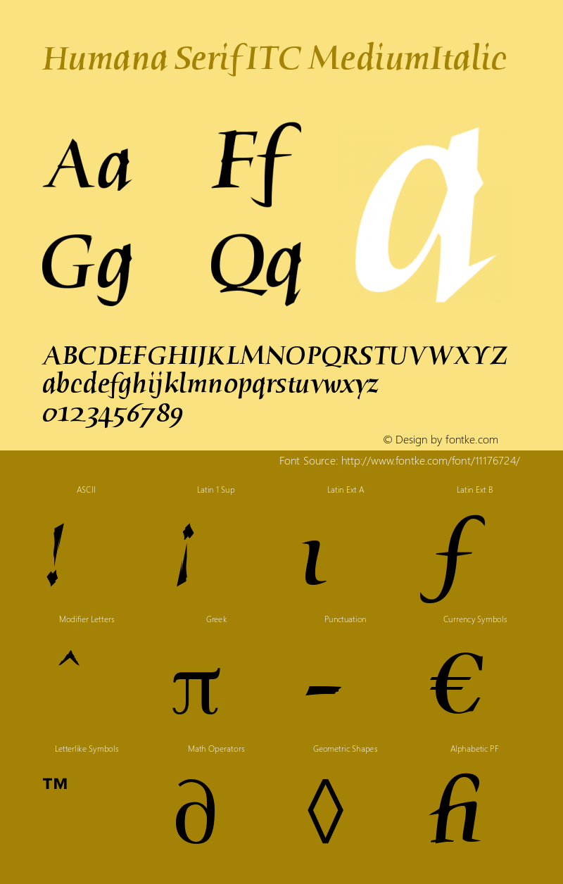 Humana Serif ITC MediumItalic Version 005.000图片样张