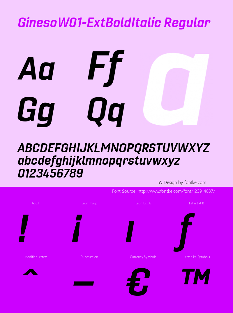 Gineso W01 Ext Bold Italic Version 1.001图片样张