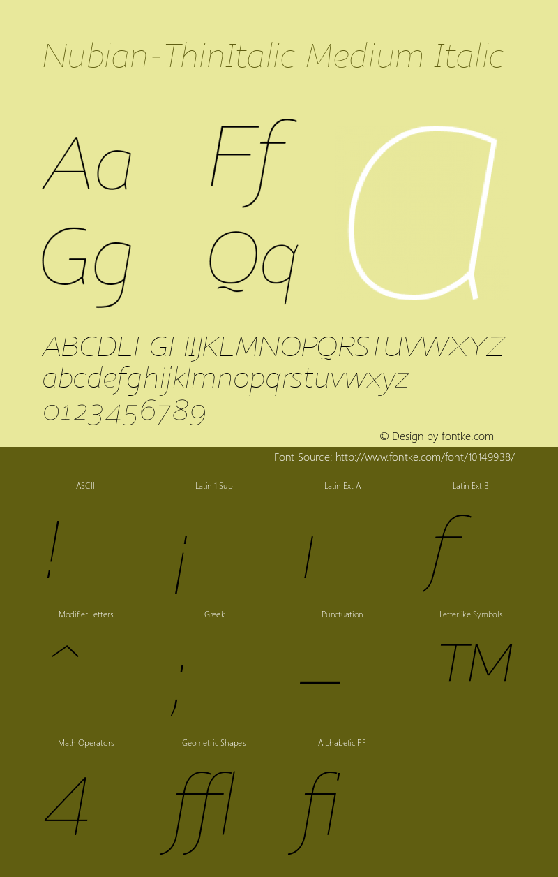 Nubian-ThinItalic Medium Italic Version 001.000图片样张