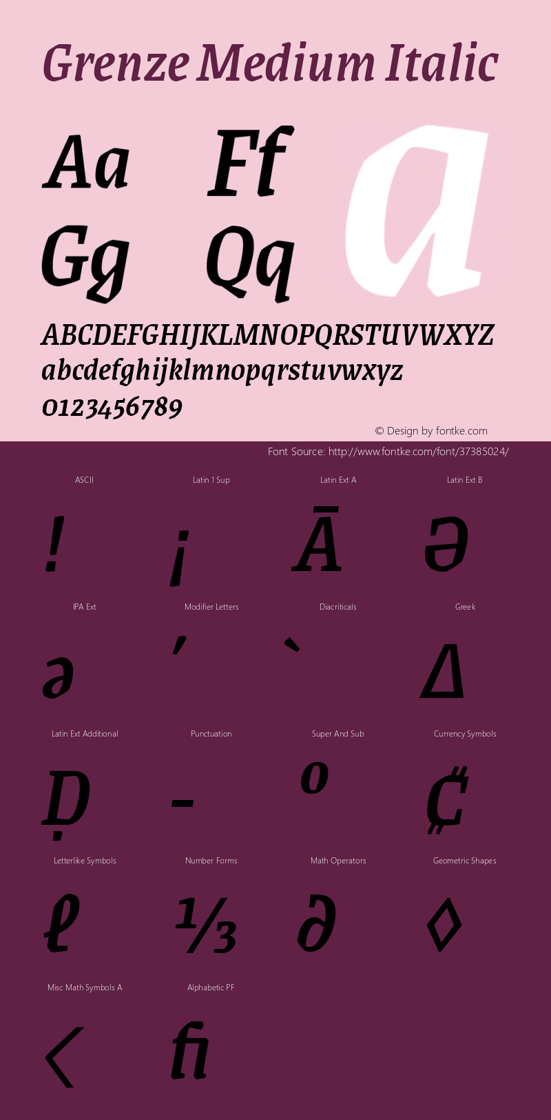 Grenze Medium Italic Version 1.002; ttfautohint (v1.8)图片样张