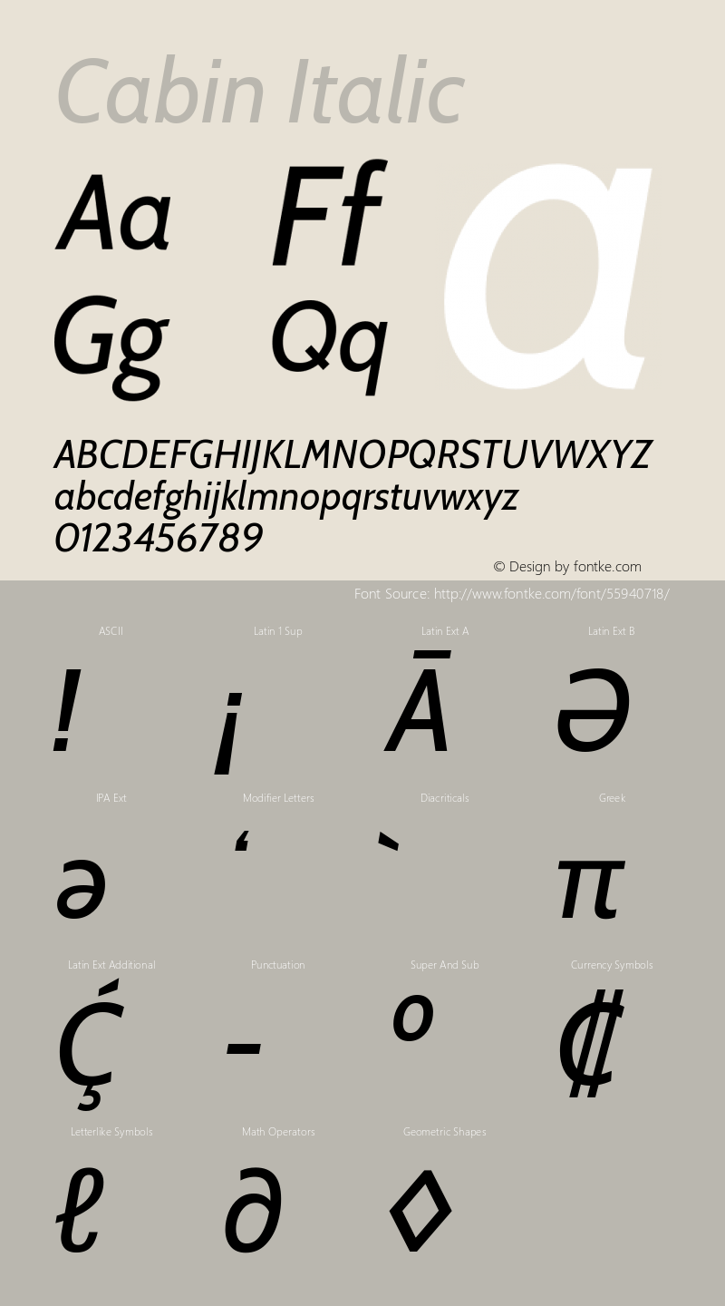 Cabin Italic Version 2.200图片样张