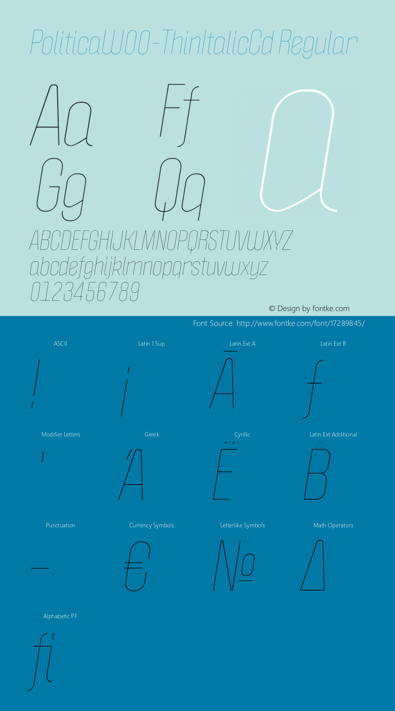 PoliticaW00-ThinItalicCd Regular Version 1.00图片样张