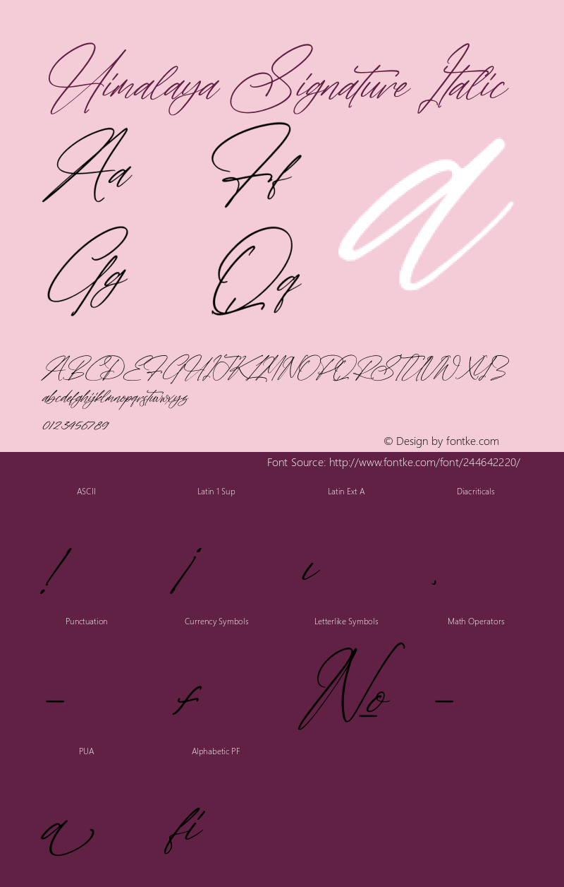 Himalaya Signature Italic Version 1.00;January 12, 2023;FontCreator 13.0.0.2683 32-bit图片样张