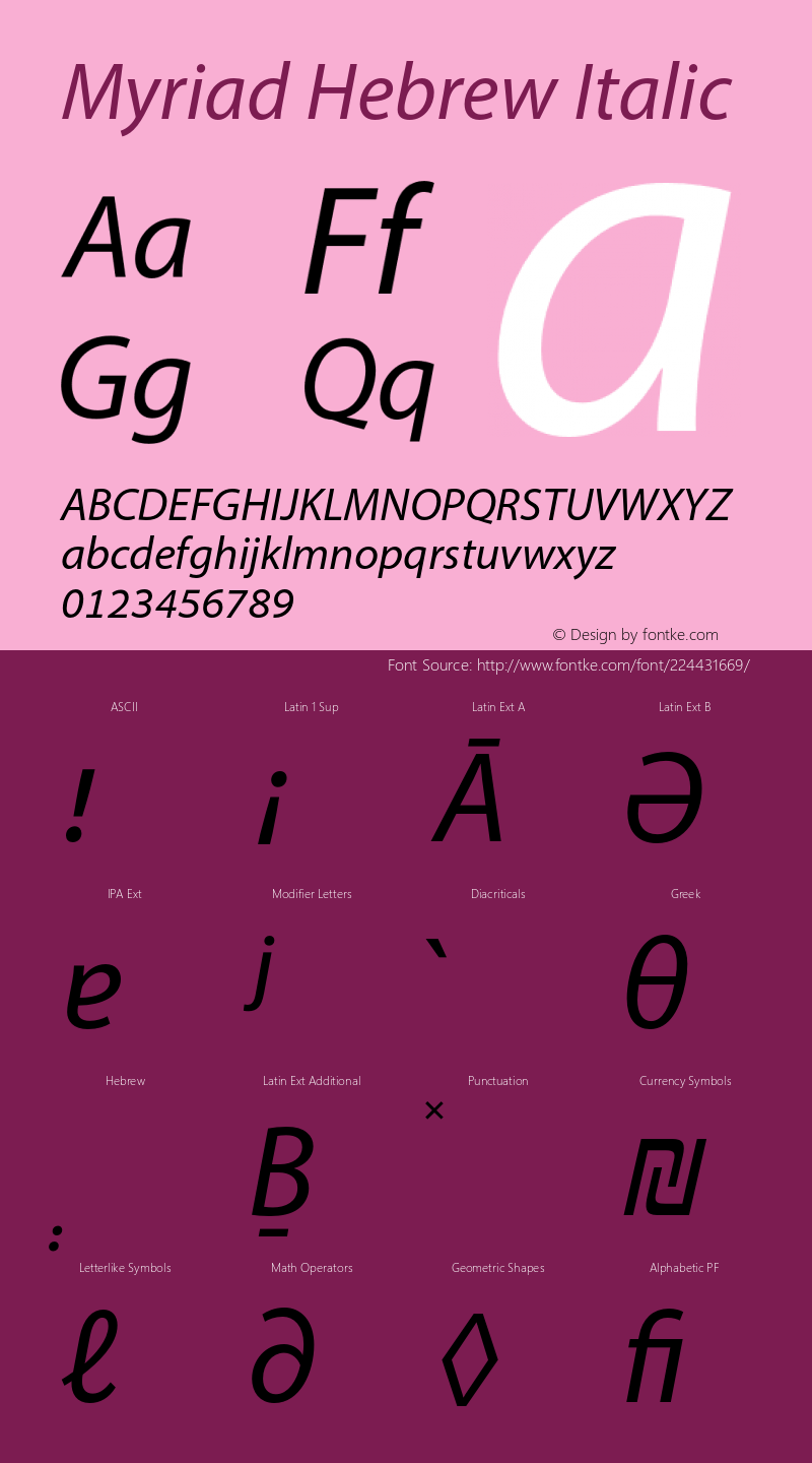 Myriad Hebrew Italic Version 1.04图片样张