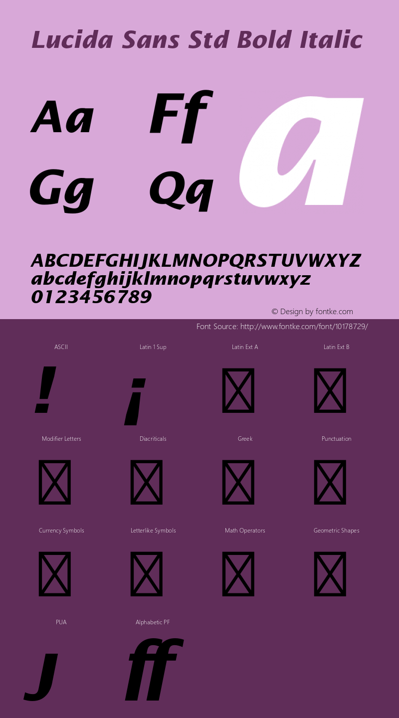 Lucida Sans Std Bold Italic Version 1.040;PS 001.002;Core 1.0.35;makeotf.lib1.5.4492图片样张