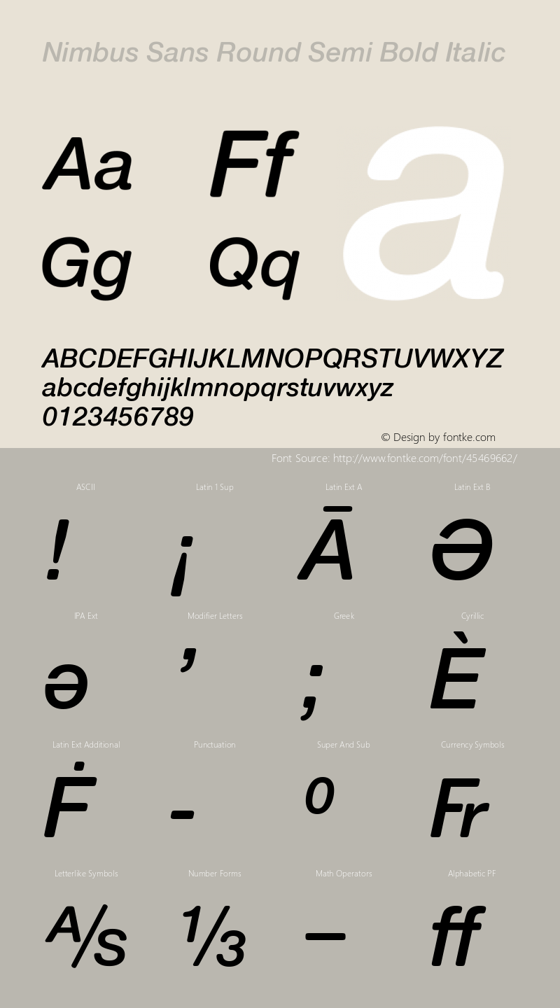 Nimbus Sans Round Semi Bold Italic Version 1.00图片样张