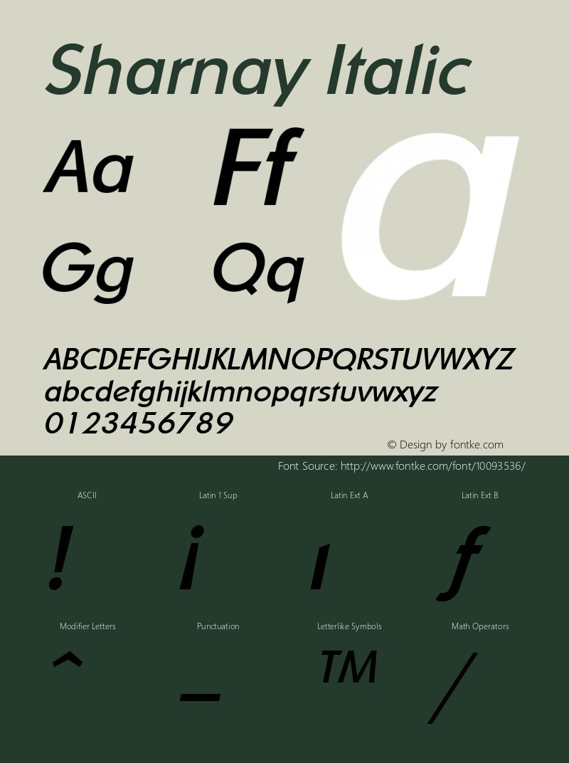 Sharnay Italic The IMSI MasterFonts Collection, tm 1995, 1996 IMSI (International Microcomputer Software Inc.)图片样张